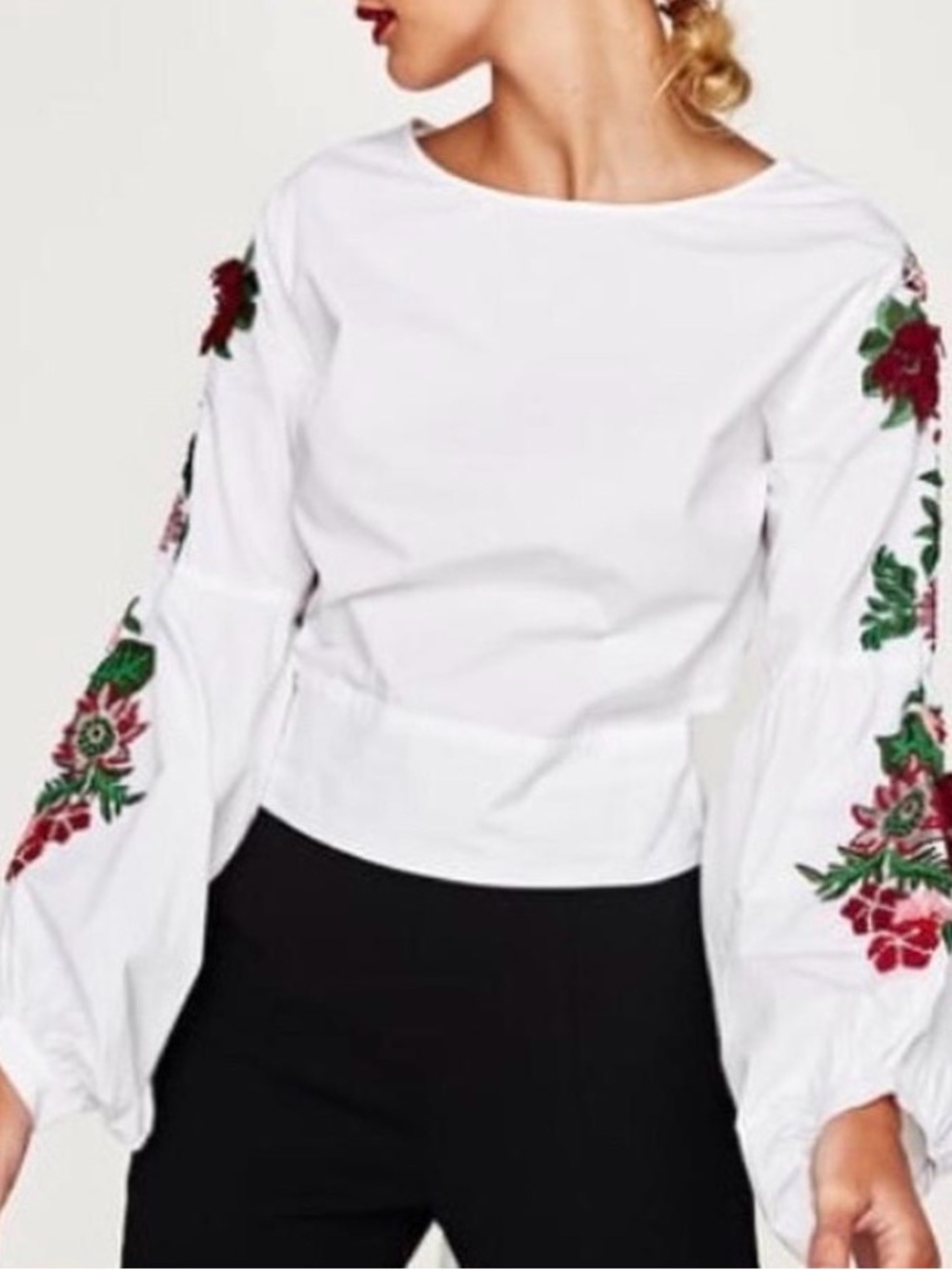 Zara Basic Heavily Embroidered Sleeve Cropped Tie Back Top‎ S